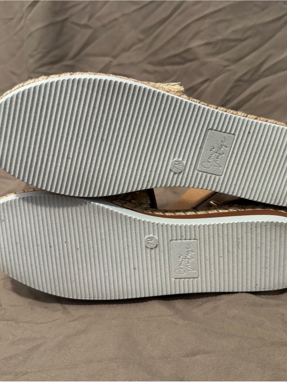 Crown Vintage Tan Beige Woven Espadrilles with Crystal Embellishment - Picture 10 of 10